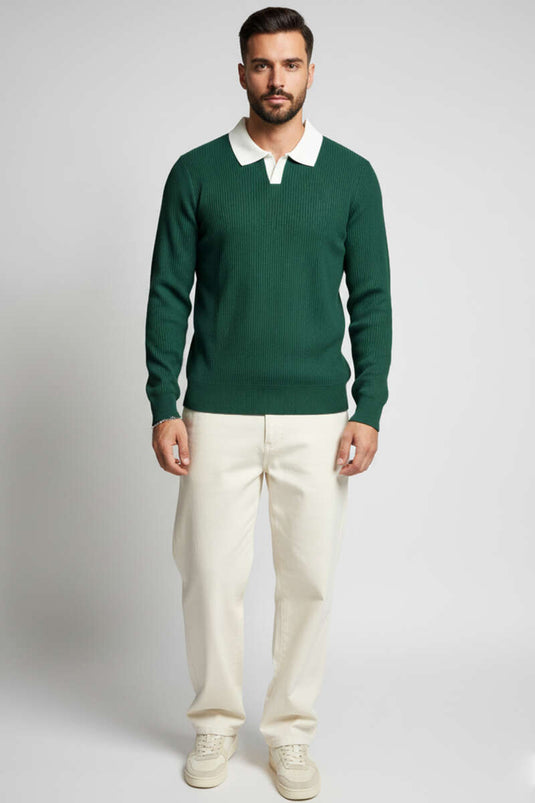 Polo Yaka Renkli Triko Kazak Nefti