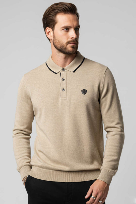Polo-Sweatshirt aus Baumwolle, beige