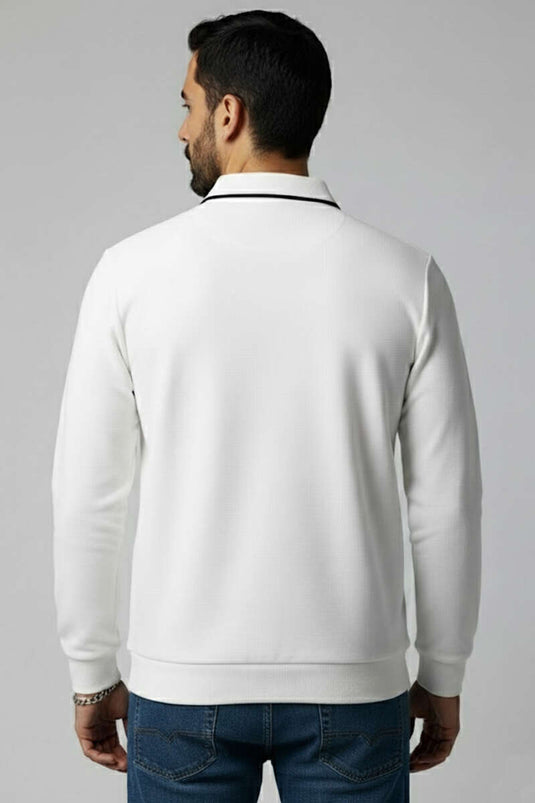 Polo Collar Thessaloniki Cotton Sweatshirt, Ecru