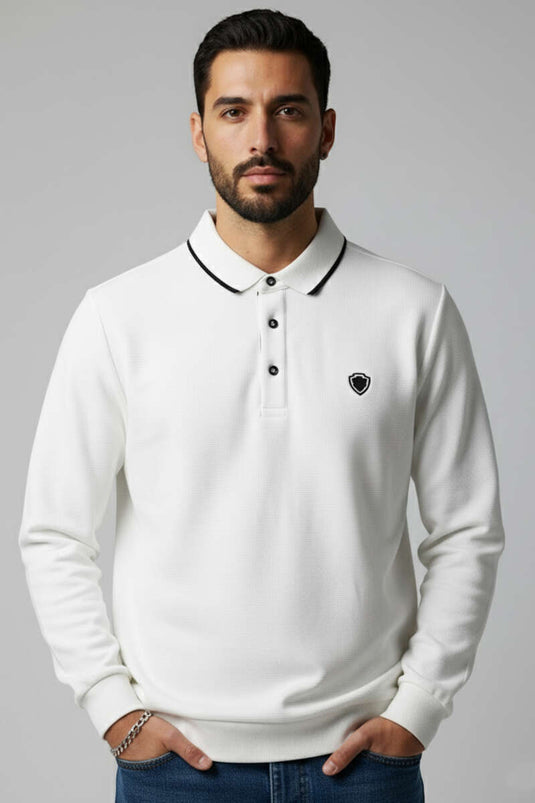 Polo-Kragen-Sweatshirt „Thessaloniki“ aus Baumwolle, Ecru