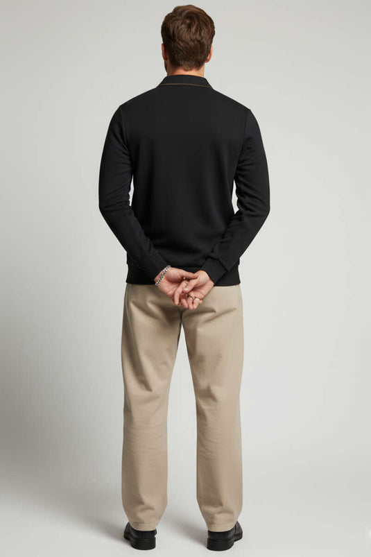 Polo Collar Cotton Sweatshirt Black