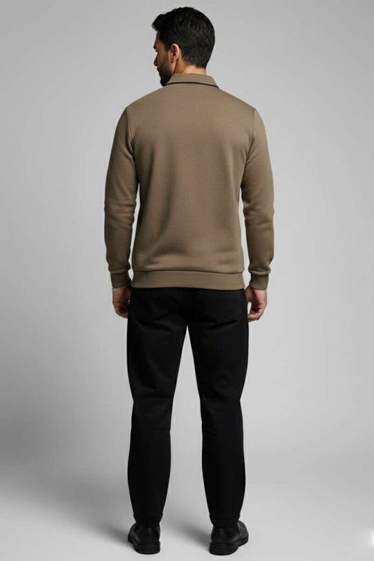 Polo Yaka Selanik Pamuklu Sweatshirt Vizon