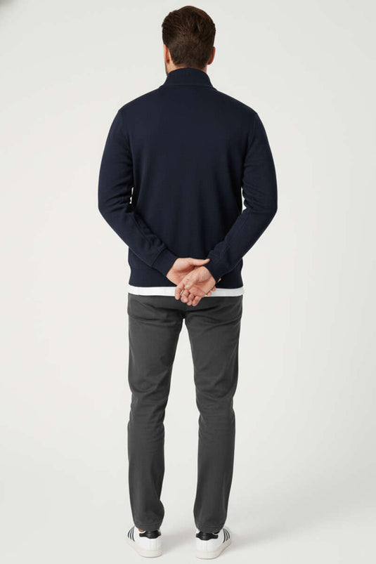 Men's Polo Collar Knitted Zip-Up Sweatshirt Dark Navy