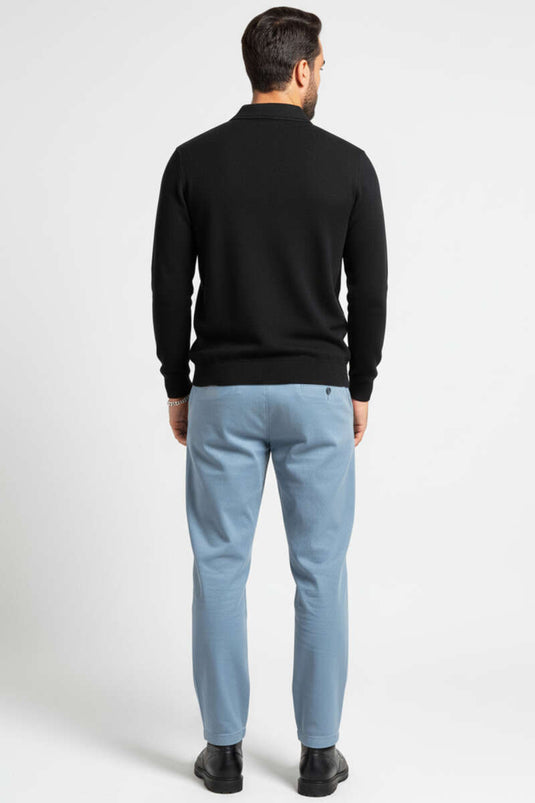 Men's Polo Collar Knitted Zip-Up Sweatshirt, Black