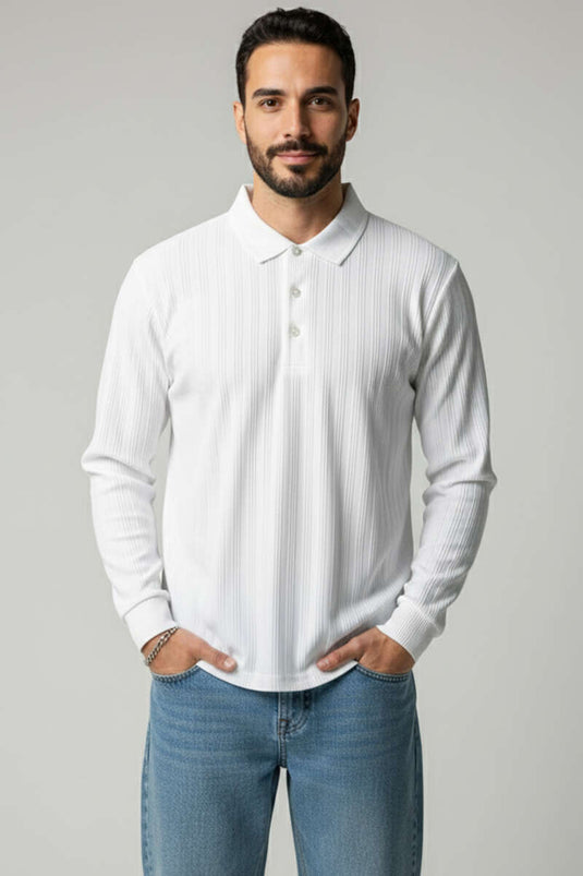 T-shirt homme à col polo et manches longues écru