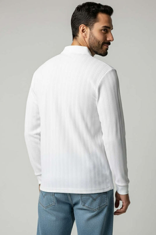 T-shirt homme à col polo et manches longues écru