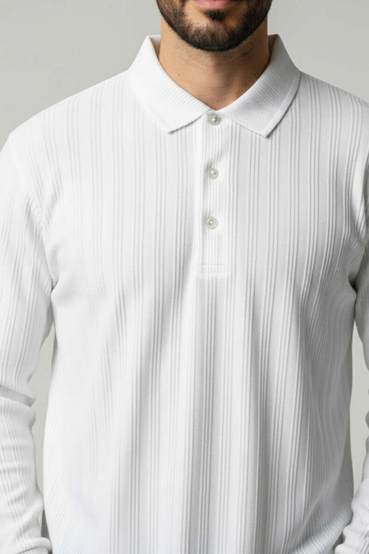 T-shirt homme à col polo et manches longues écru