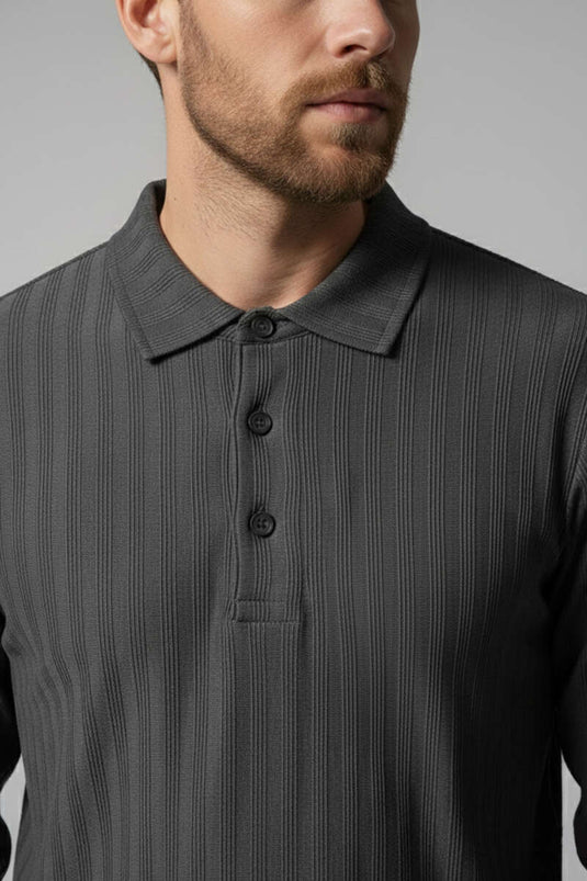 Polo Yaka Uzun Kollu Erkek T-shirt Füme