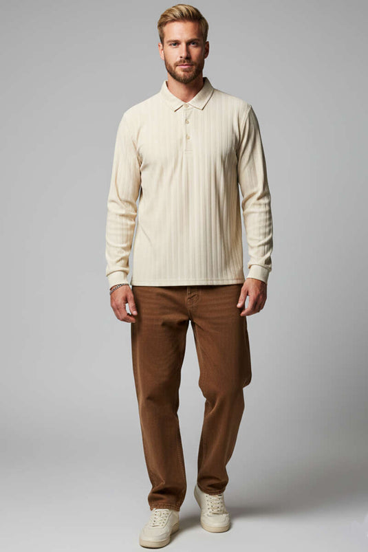 Polo Yaka Uzun Kollu Erkek T-shirt Taş