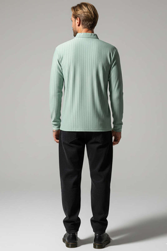 T-shirt homme à col polo manches longues vert