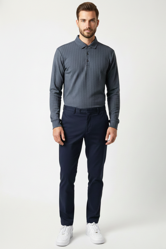 T-shirt homme à col polo et manches longues gris fumé