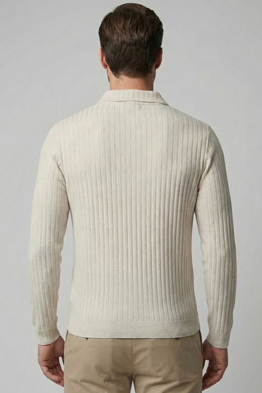 قميص رجالي بأكمام طويلة وياقة بولو بلون حجرية