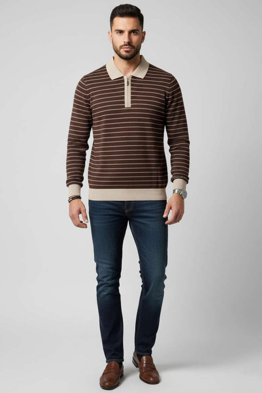Men's Polo Collar Waffle Sweater in Coffee