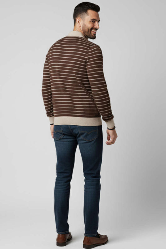 Men's Polo Collar Waffle Sweater in Coffee