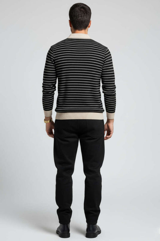 Polo Collar Waffle Men's Sweater Black