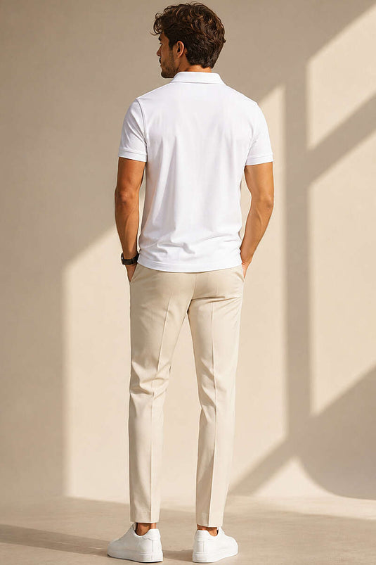 Polo Yaka Yarım Düğmeli Erkek T-shirt Beyaz