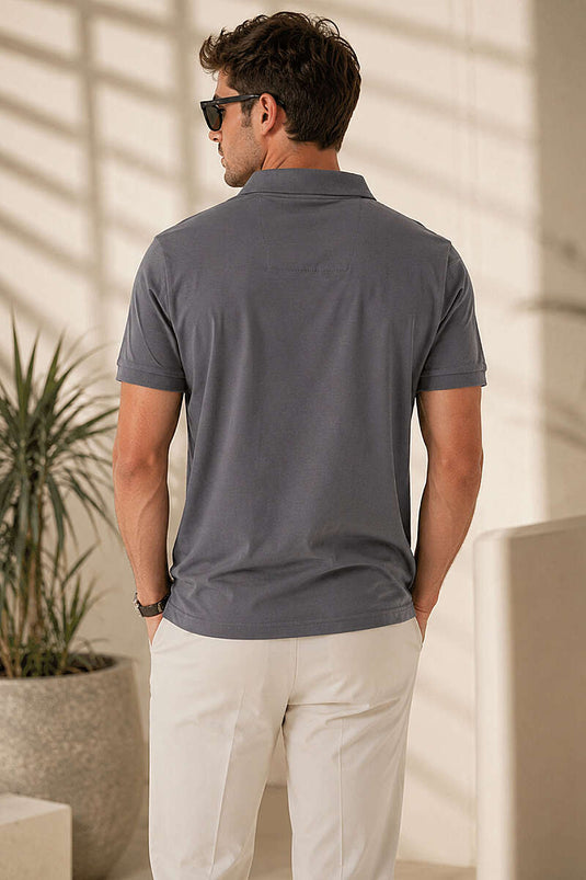 Polo Yaka Yarım Düğmeli Erkek T-shirt Füme