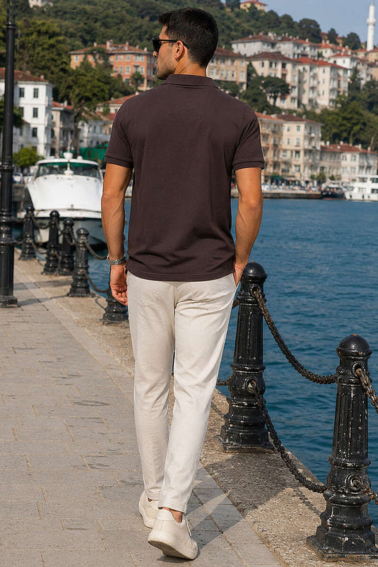 Polo Yaka Yarım Düğmeli Erkek T-shirt Kahve