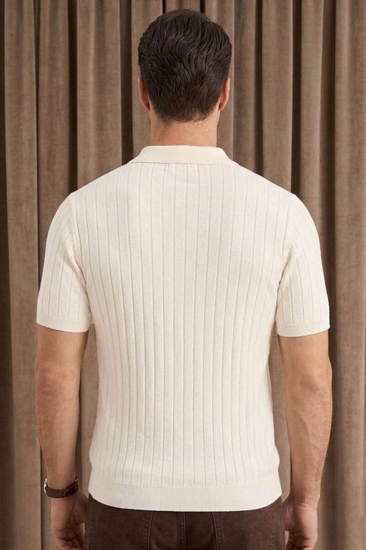 Polo Yaka Yarım Fermuarlı Erkek T-shirt Beyaz