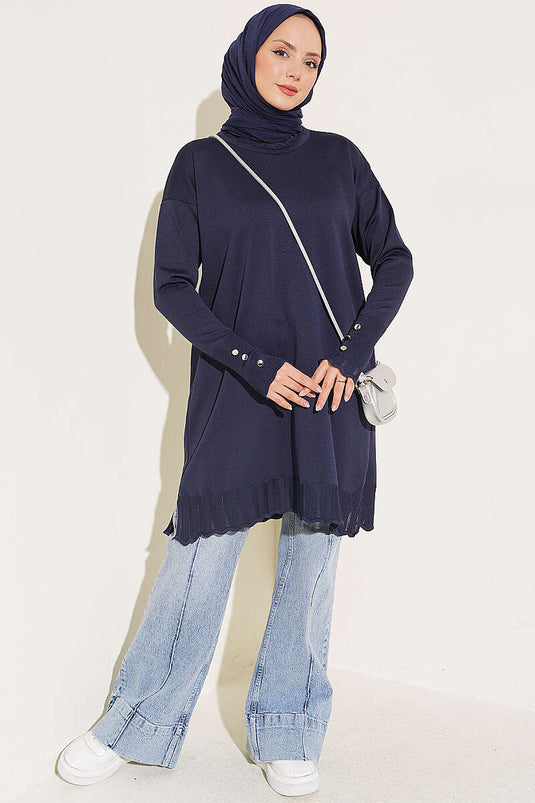 Tunique En Tricot Polyester À Col En Marine