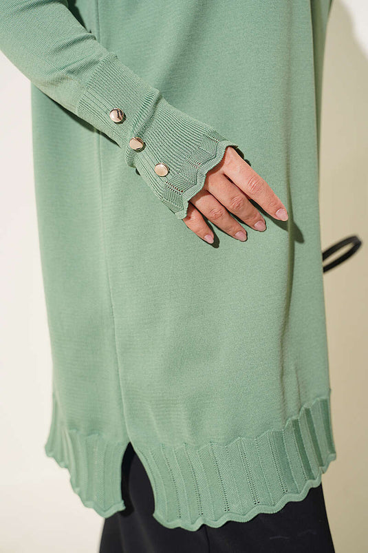 Groene Gebreide Tuniek Met Polyelit Kraagdetail
