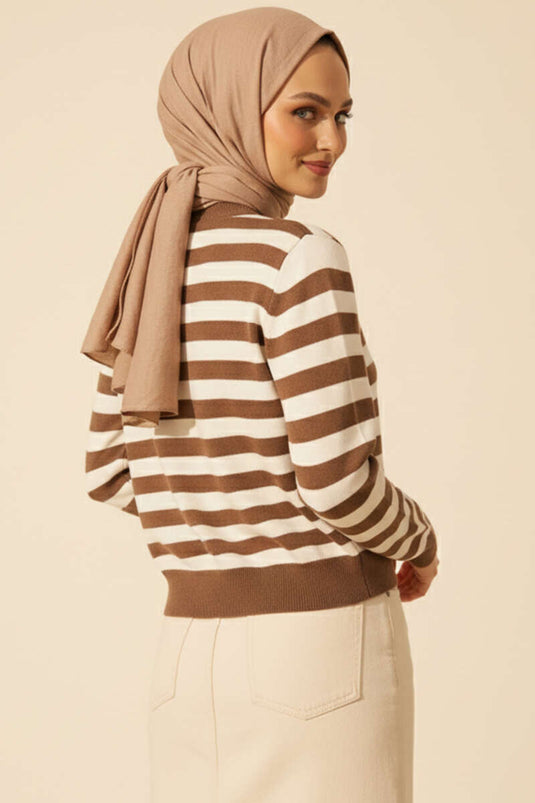 Polyamide Striped Knit Cardigan, Mink