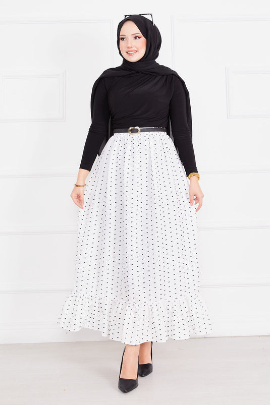 Pompom Patterned Skirt White