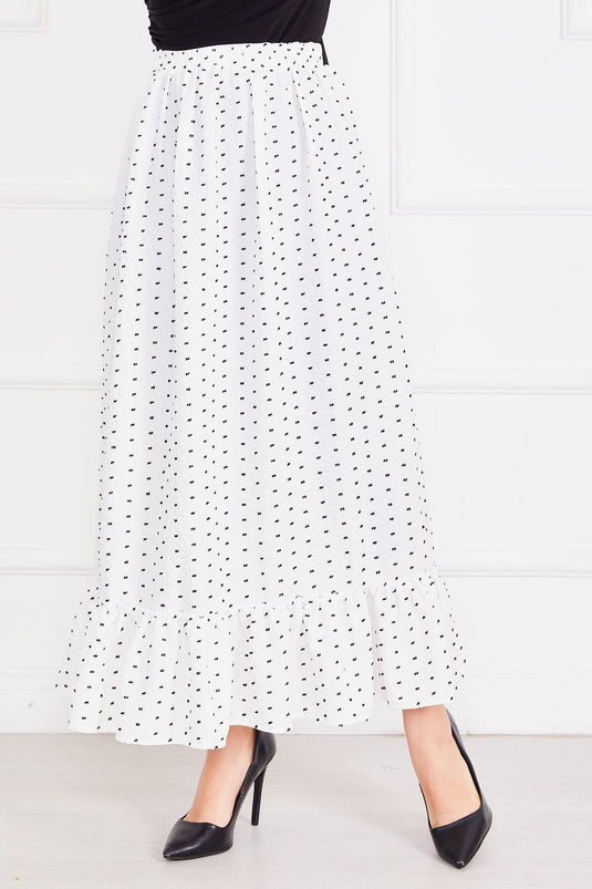 Pompom Patterned Skirt White