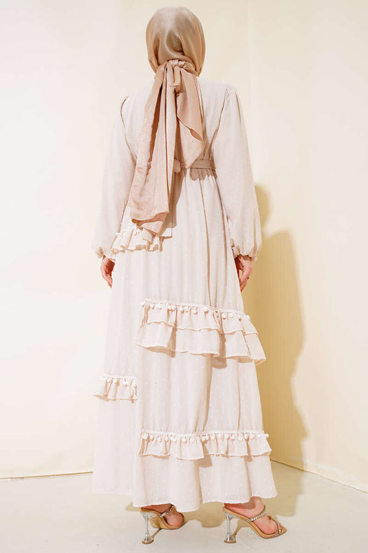 Pompom gedetailleerde jurk beige