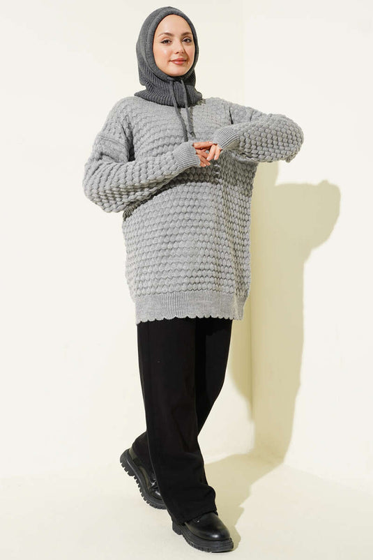 Popit Embossed Knitted Tunic Gray