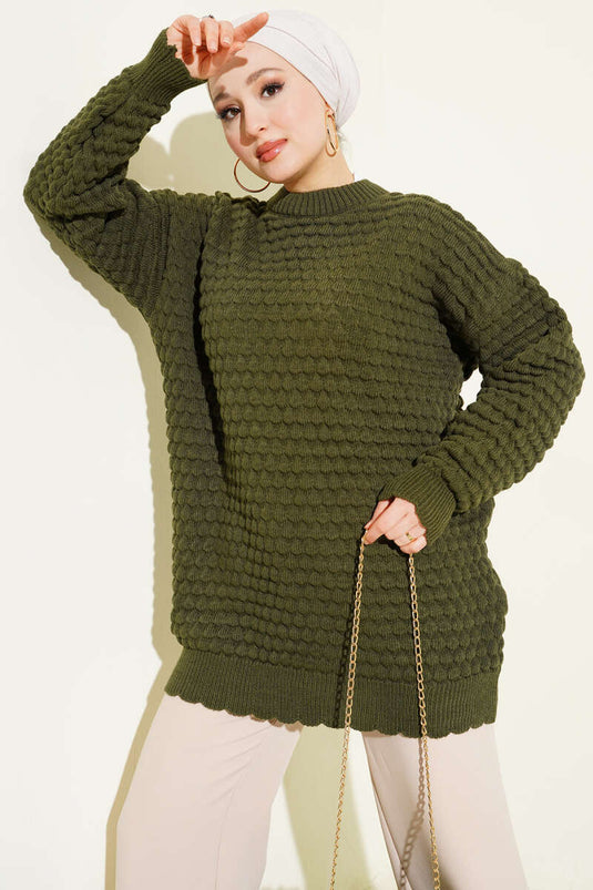 Popit Embossed Knitted Tunic Olive Green