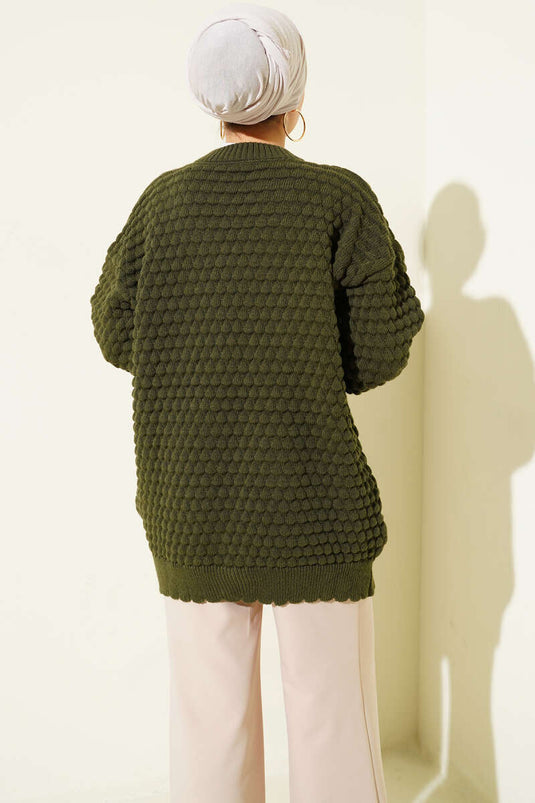 Popit Embossed Knitted Tunic Olive Green