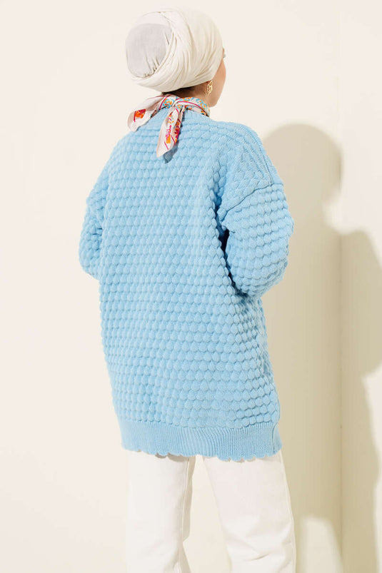 Popit Kabartmalı Triko Tunik Mavi