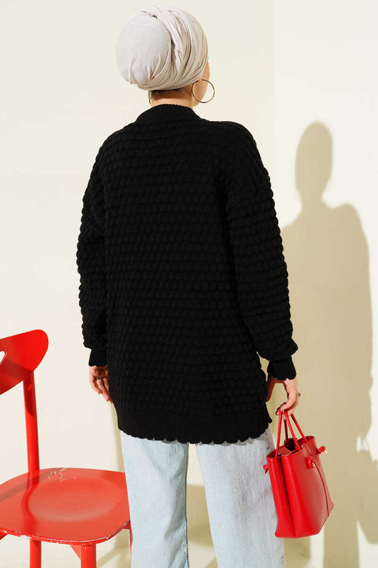 Popit Kabartmalı Triko Tunik Siyah