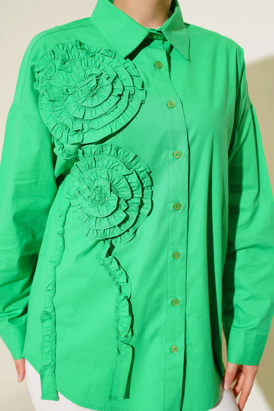 Poplin Gül Nakışlı Gömlek Benetton