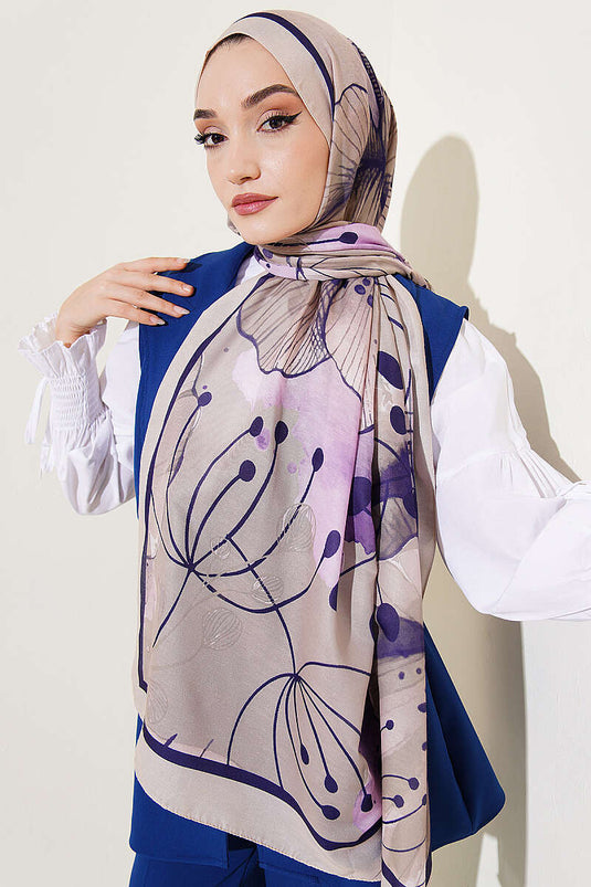 Poppy Desen Liva Modal Şal Bej Lila
