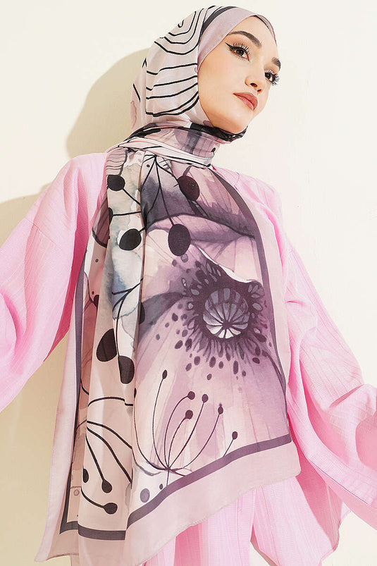 Poppy Desen Liva Modal Şal Pudra