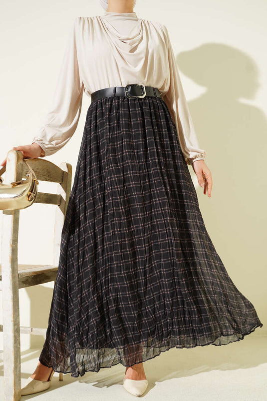 Pötikare Kemerli Kırışık Şifon Etek Haki