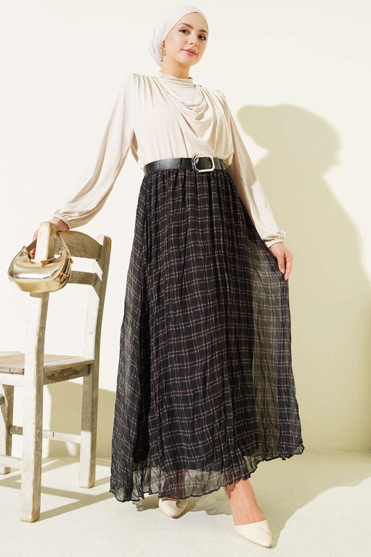 Pötikare Kemerli Kırışık Şifon Etek Haki