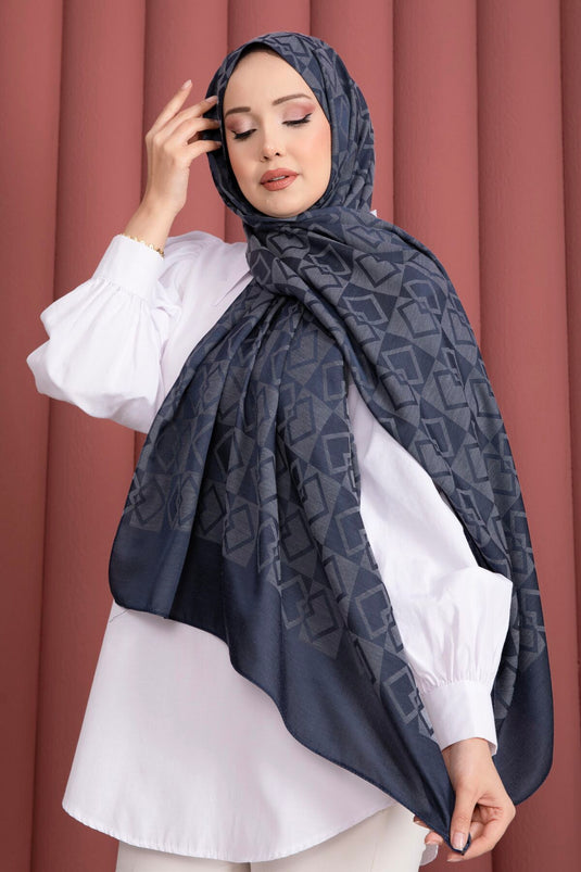 Premium Patterned Jacquard Scarf Series Indigo