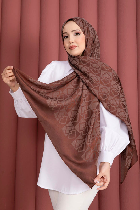 سلسلة شال جاكار ديزين الفاخر لون قرميدي