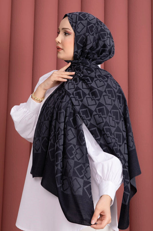 Premium Patterned Jacquard Scarf Series Navy Blue