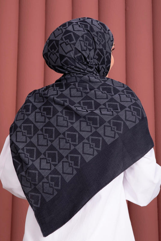 Premium Patterned Jacquard Scarf Series Navy Blue