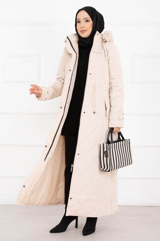 Premium Fur Hooded Nova Coat Stone