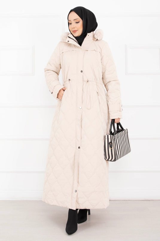 Premium Fur Hooded Nova Coat Stone