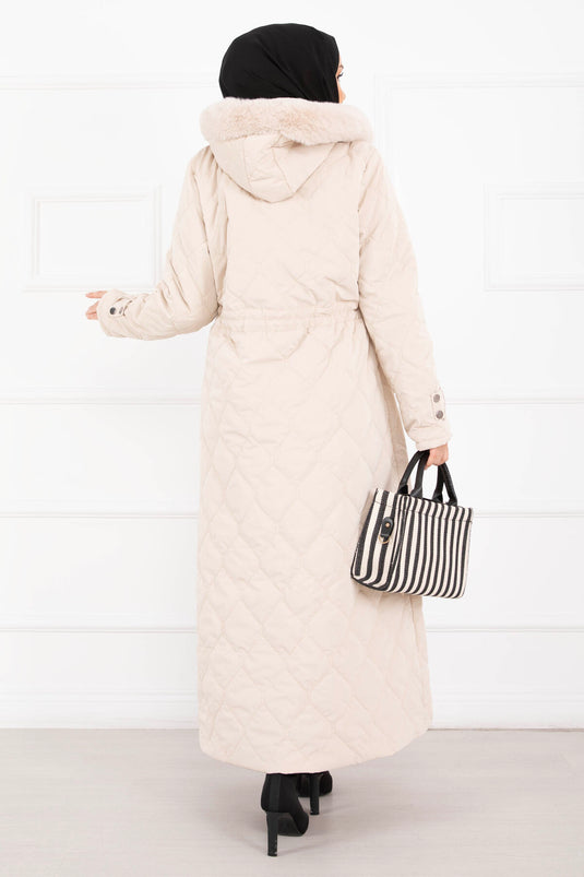 Premium Fur Hooded Nova Coat Stone