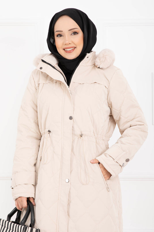 Premium Fur Hooded Nova Coat Stone