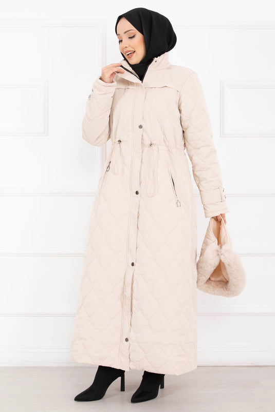 Premium Fur Hooded Nova Coat Stone