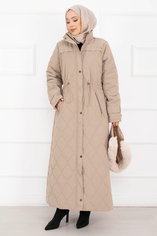 Premium Kürk Kapüşonlu Nova Kaban Vizon