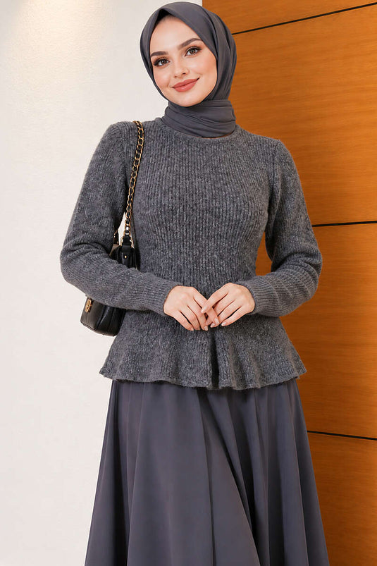 Prenses Model Triko Kazak Füme